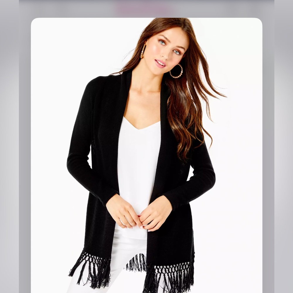 NWOT Lilly Pulitzer Tatum Fringed Black Cardigan XXL